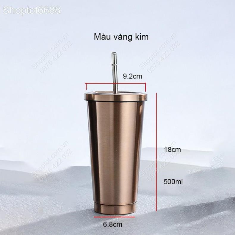 CỐC (LY) 2 LỚP INOX 304 CR500, CHỐNG NÓNG, CÓ NẮP VÀ ỐNG HÚT, CỠ LỚN 500ML, DÙNG ĐƯỢC TRÊN XE HƠI (Kho hàng Hà Nội)