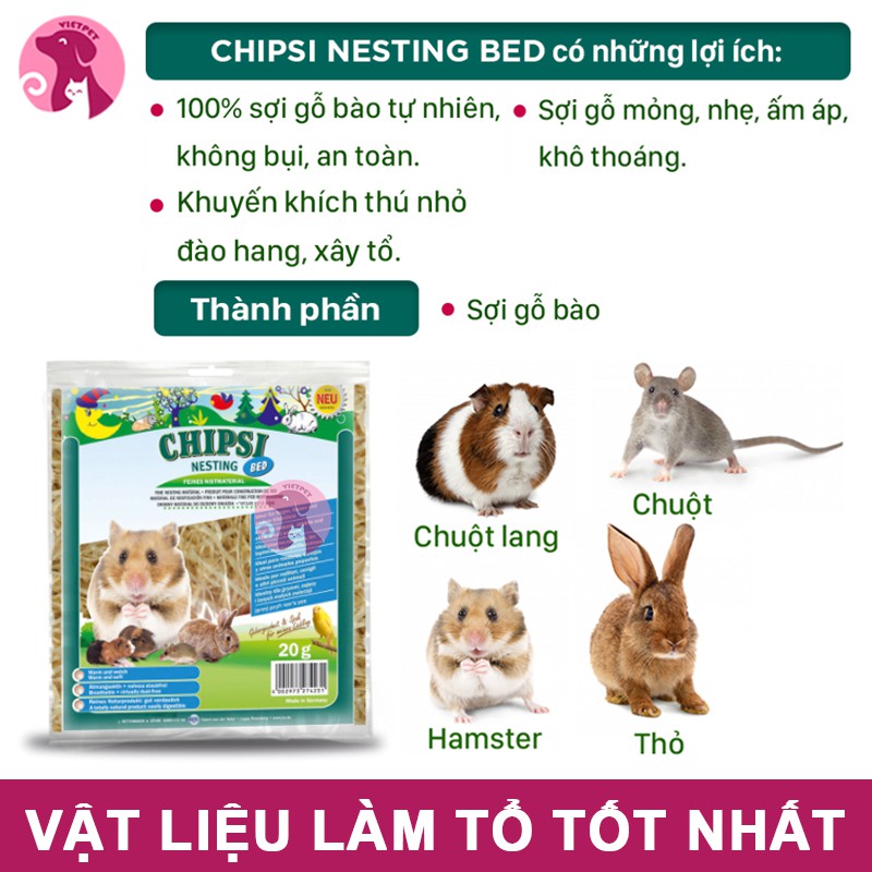 Vật liệu/ Mùn làm tổ cho hamster/sóc/nhím từ hãng Chipsi nổi tiếng số 1 Đức