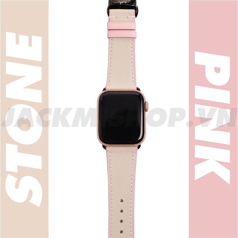 [BẢO HÀNH 1 NĂM] Dây Da BÊ SWIFT may tay thủ công màu Kem chỉ Hồng khóa Bướm cho Apple Watch series 1/2/3/4/5/6/7