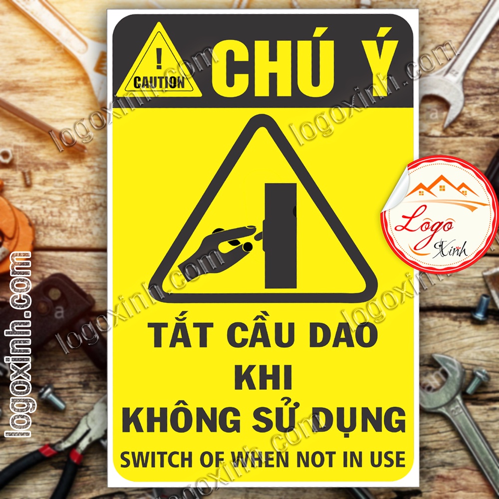 LOGO TEM STICKER CẢNH BÁO TẮT CẦU DAO KHI KHÔNG SỬ DỤNG ĐIỆN, SWITCH OFF WHEN NOT IN USE- BIỂN CẢNH BÁO AN TOÀN LAO ĐỘNG