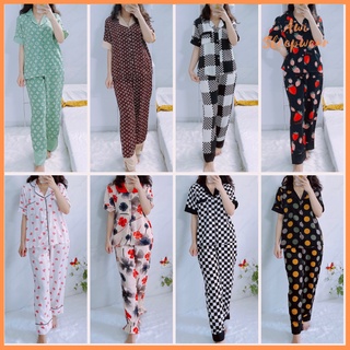 Bộ pijama chất lụa mango tay ngắn quần dài nhiều mẫu freesize 40-58kg - awi pyjama awi sleepwear
