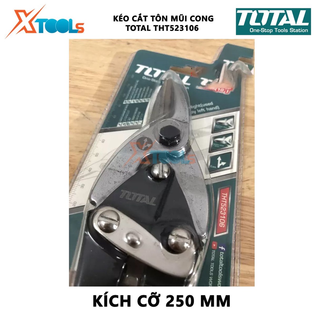 Kéo cắt tôn mũi cong phải TOTAL THT523106 | Kéo cắt tole mũi cong Chiều dài 250mm (10'') thép Carbon,không gỉ, tay bọc c