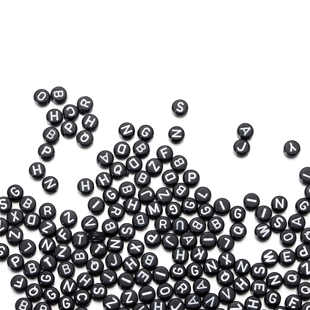 Set 100 hạt xâu ST.KUNKKA làm trang sức hình chữ cái màu đen bằng acrylic 7mm