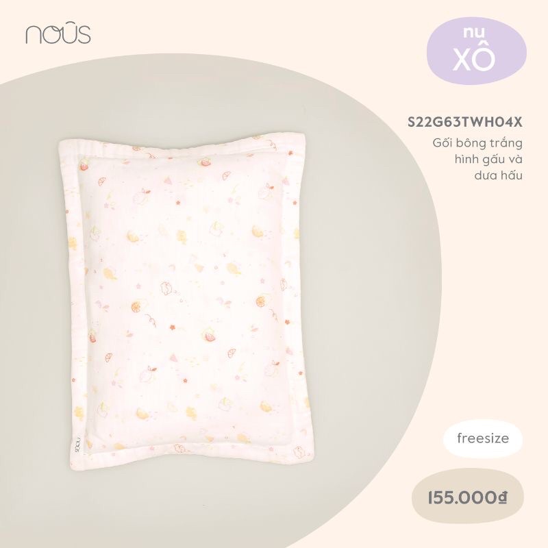 GỐI NOUS BÔNG VẢI XÔ COTTON TỰ NHIÊN MỀM MỊN CHO BÉ
