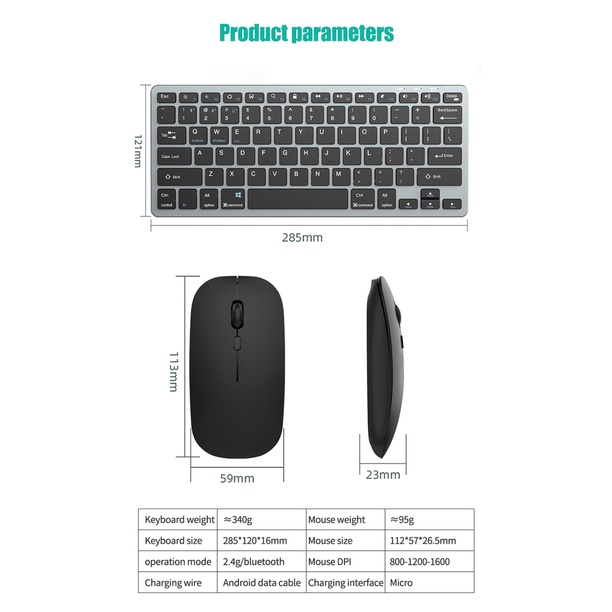 Bộ Bàn Phím Và Chuột Không Dây 78 Phím Bluetooth 5.0 Và 2.4G Đa Phương Tiện Có Thể Sạc Lại