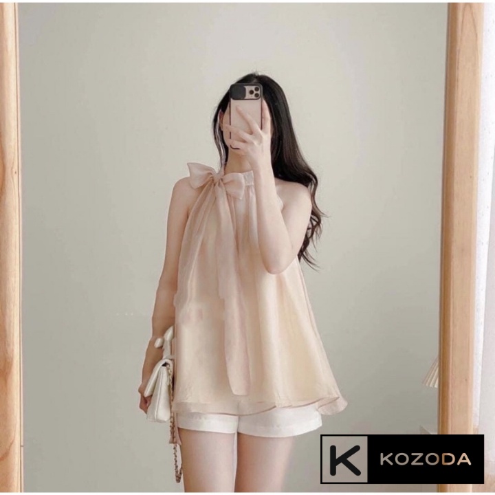 Áo voan thắt nơ rời buộc 2 kiểu áo yếm dáng mềm mại tiểu thư Hàn Quốc mặc được hai kiểu Kozoda M62 | WebRaoVat - webraovat.net.vn