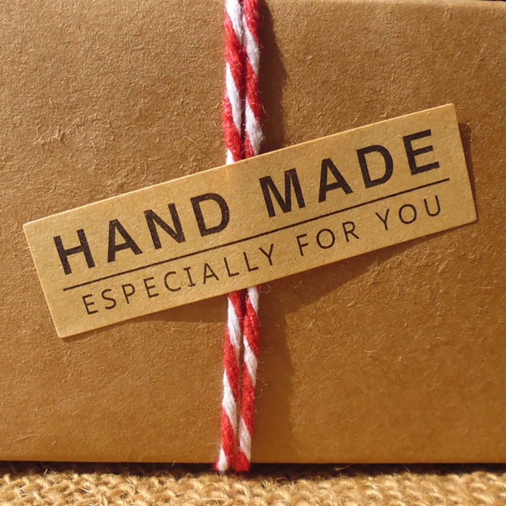 Set 100 nhãn dán chữ Handmade chất liệu giấy kraft phong cách vintage trang trí sổ lưu niệm/quà tặng/phong bì