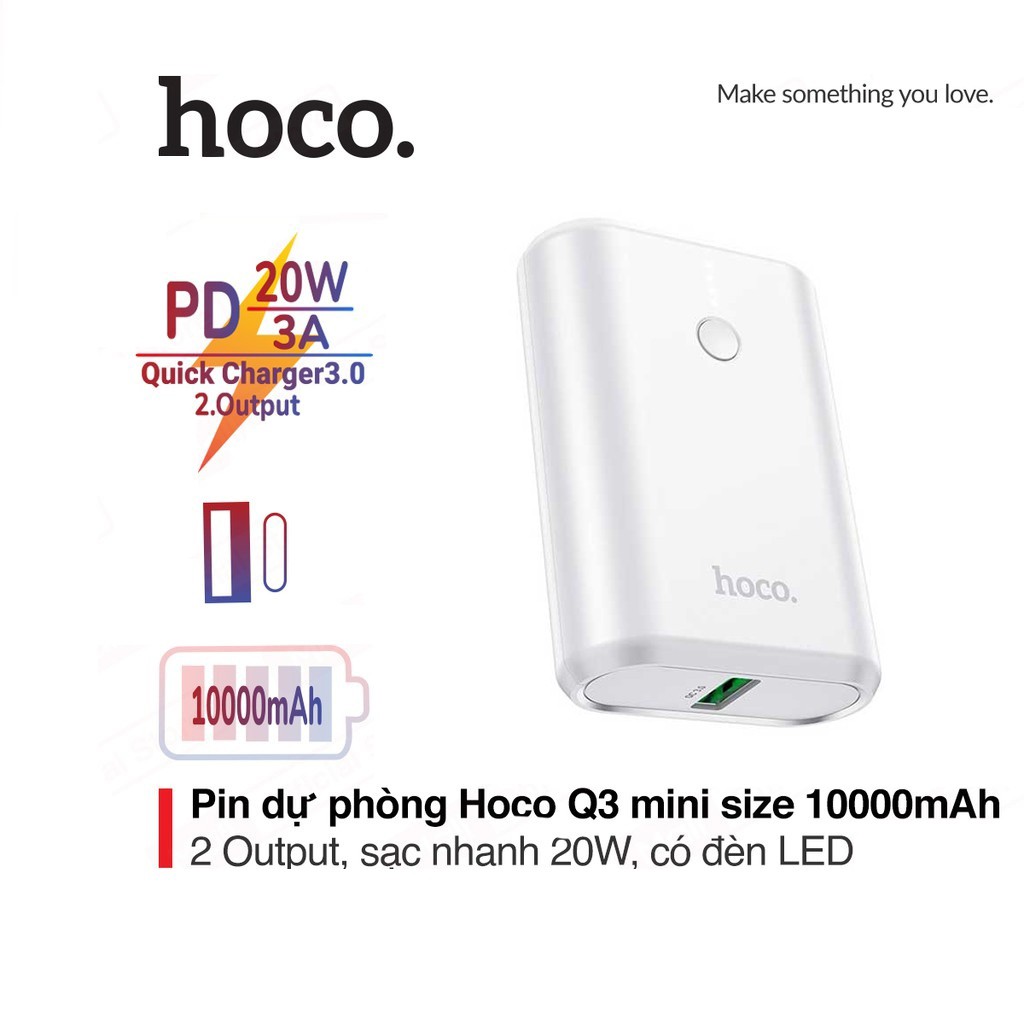 Pin dự phòng Hoco Q3 sạc nhanh PD20W/3A đèn LED báo pin tích hợp 2 cổng USB/Type-C dung lượng 10000mAh