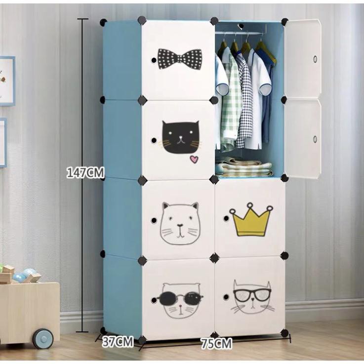 TỦ NHỰA GHÉP ĐỂ QUẦN ÁO 8 Ô CỬA MÈO VUA( TẶNG KÈM THANH TREO ĐỒ)