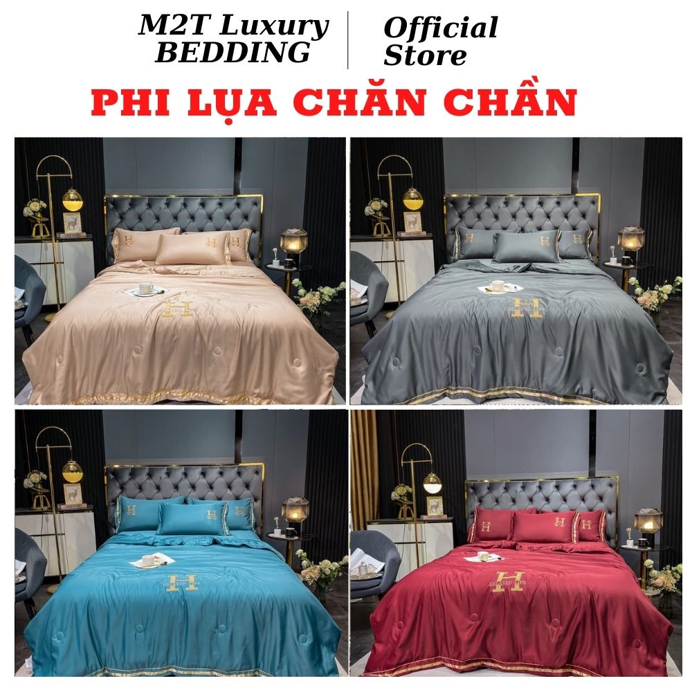 Bộ chăn ga gối Phi Lụa Chữ H chăn chần bông M2T BEDDING LUXURY hàng cao cấp - Chăn kèm ruột