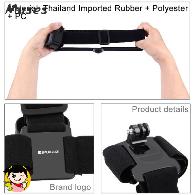 ready stock PULUZ Waterproof Head Band Mount Adjustable Elastic Head Band Strap for GoPro Hero 5 4 Session 3+3 2 1