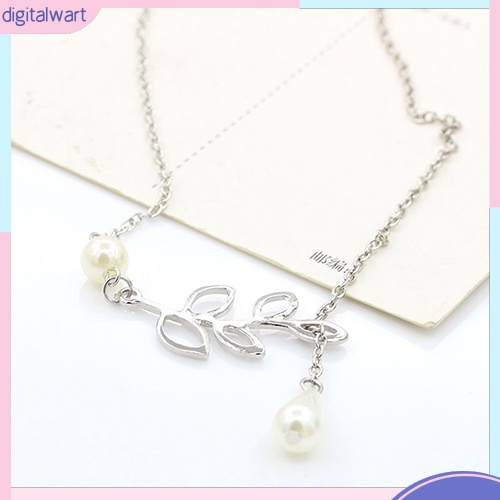 Dây chuyền mặt hình cành lá phối ngọc trai nhân tạo thanh lịch và thời trang cho nữ