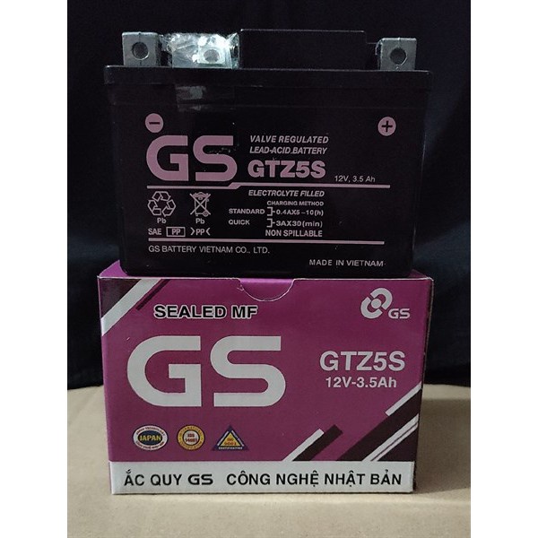 Bình ắc quy khô xe máy GS GTZ5S 12V - 3.5Ah