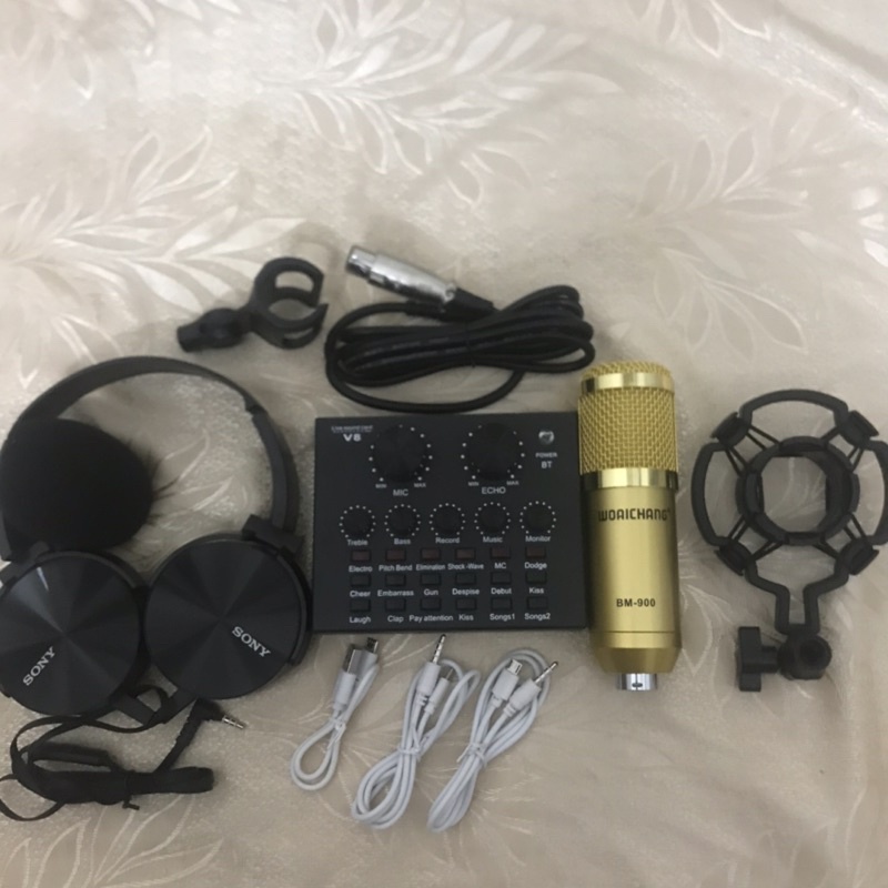 combo míc hát livestream thu âm karaoke online micro BM800 card v8 bluetooth tặng tai nghe 450