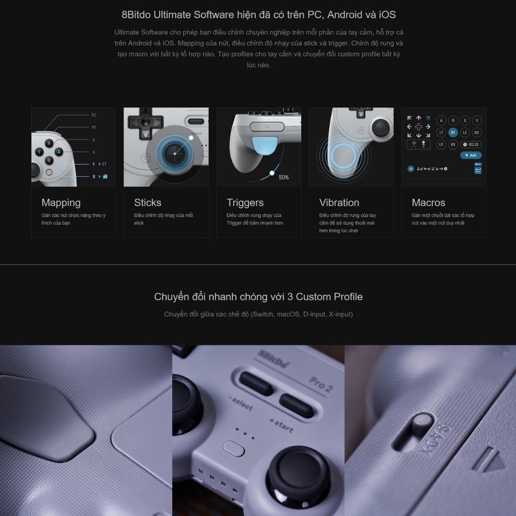 Tay cầm chơi game Bluetooth 8Bitdo Pro 2 cho Nintendo Switch, Windows, Mac, Điện thoại New Seal