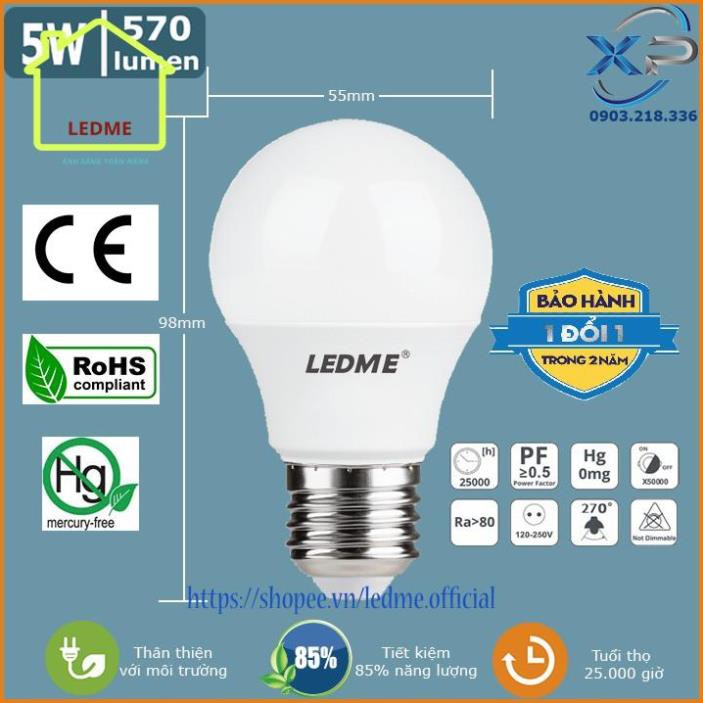 Bóng đèn Led Ledme 5W Tiêu chuẩn châu Âu Siêu sáng tiết kiệm an toàn cho người và môi trường