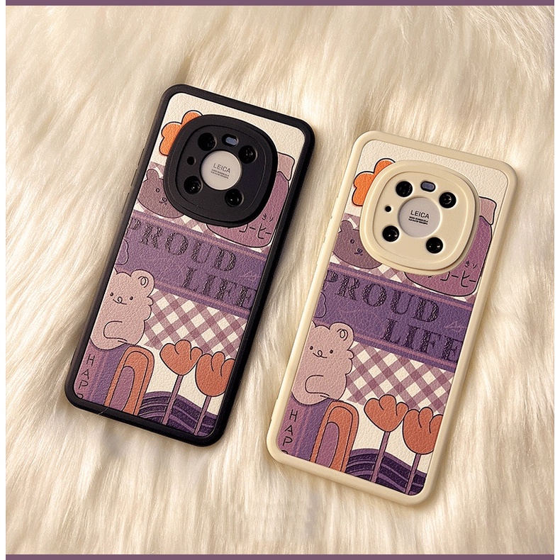 OPPO Reno 7 Z 6 5 Pro 4G 5G A53 A33 A15 A15S A52 A72 A92 A7 A5S A12 A11K A9 A5 2020 F11 Reno7 Reno6 Reno5 Cartoon Lattice Bear High Quality Lambskin Fine Hole Lens Protection Soft Phone Case Cover KQ 21