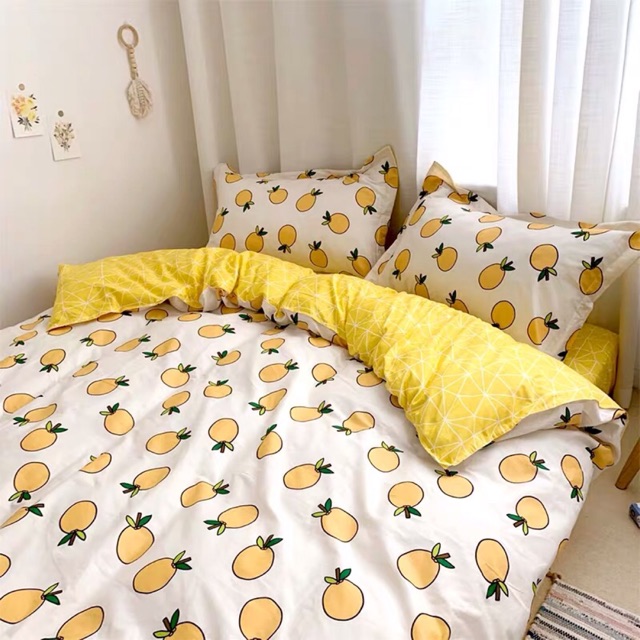 Set Chăn Ga Cotton Nhật Cam Vàng