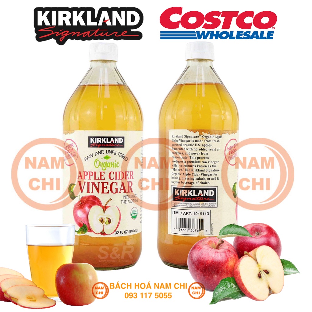 Giấm Táo Hữu Cơ Kirkland Signature Organic Apple Cider Vinegar 946ml Hỗ Trợ Giảm Cân Giúp Da Khỏe Đẹp (CHUẨN USA)