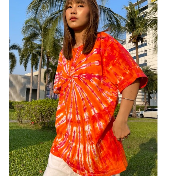 [Gửi trong 1-2 ngày] ÁO THUN UNISEX | ÁO THUN TIE DYE Vải Cotton 1-KT118-August (Đỏ Cam)