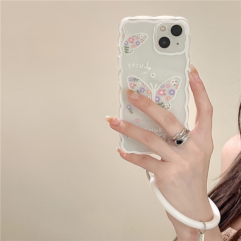 Ốp lưng iphone Ốp Điện Thoại Silicon Họa Tiết Hoa &amp; Bướm Có Vòng Tay Cho Iphone 13Pro 14pro xs 6 / 7 / 8 / plus / promax / mini-14 Dinuo case