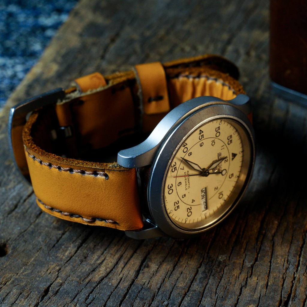 Dây apple watch da bê mềm vàng handmade bền chắc cực đẹp RAM Leather Classic 1989 - tặng khóa chốt và adapter