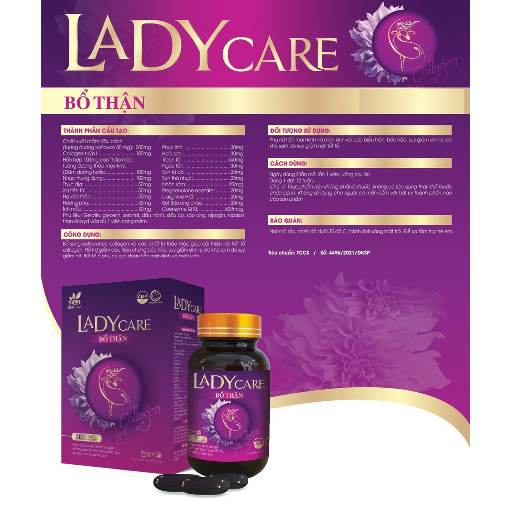 Viên uống Ladycare Bổ thận, giúp tăng tiết estrogen, phòng và hỗ trợ suy giảm nội tiết tố nữ Hộp 30 Viên