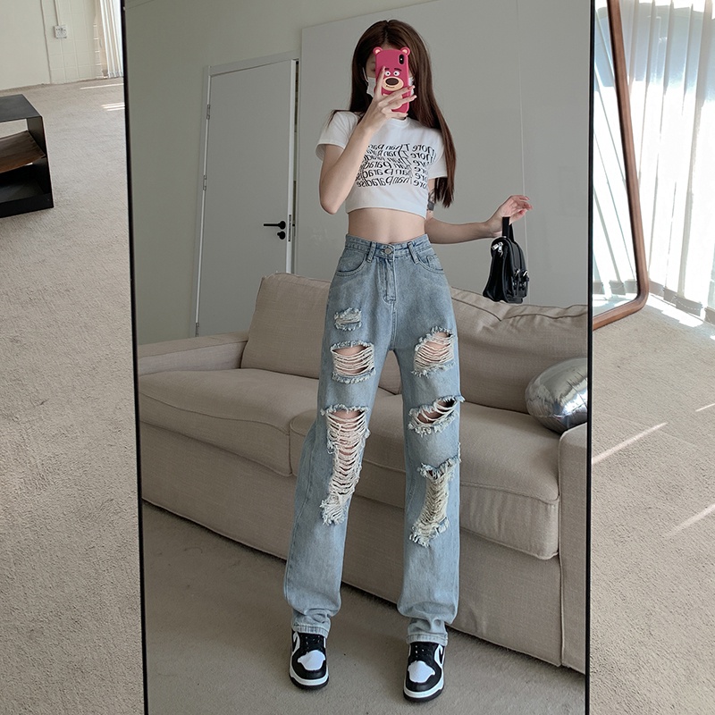Quần Jeans Nữ Dài Lưng Cao Ống Rộng Thời Trang Hàn