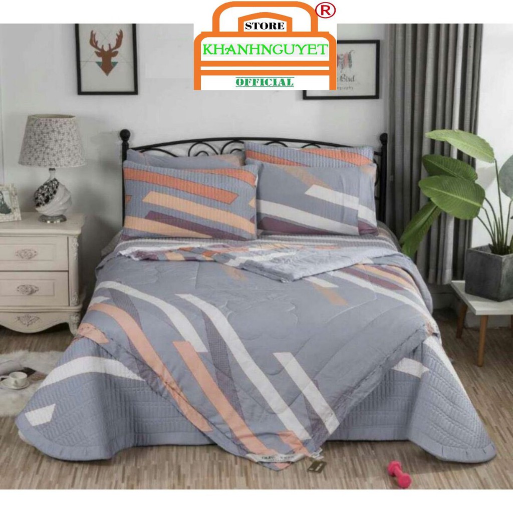 Set chăn ga gối trần bông tencel 100% - Sọc Cam