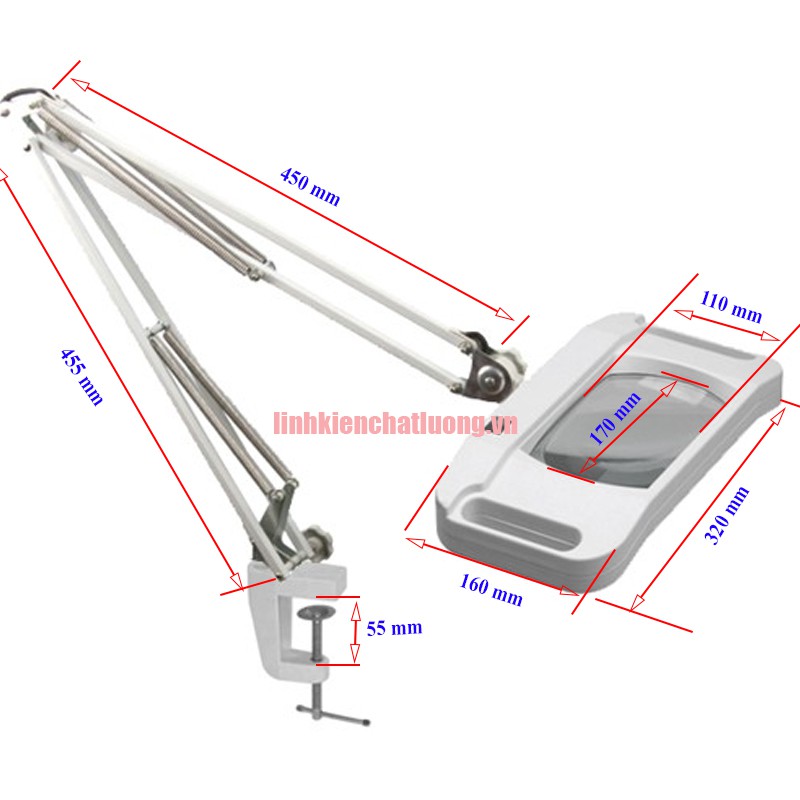 Kính lúp kẹp bàn LT-86G 10X đèn LED (thấu kính phổ thông)