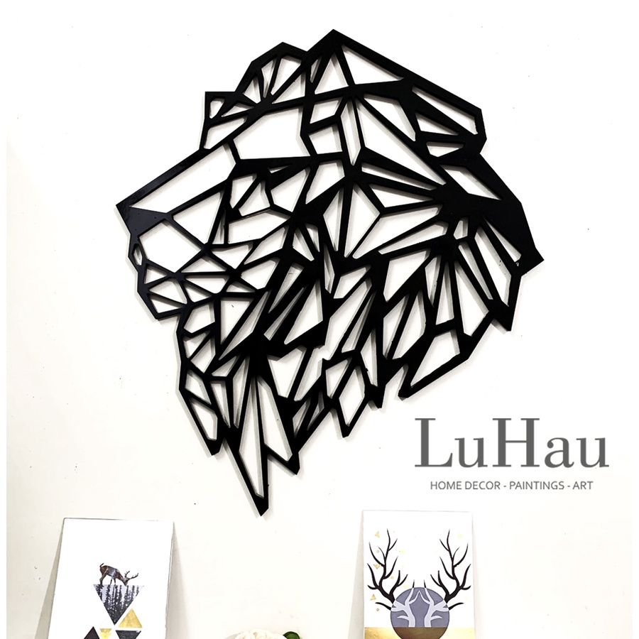 Tranh dán tường 3D gỗ PVC phong cách scandinavian trang trí quán trà sữa quán cà phê không gian phòng khách hình sư tử