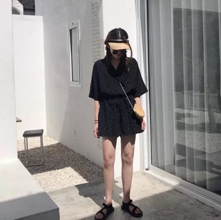 Jumpsuit ulzzang đen chấm bi
