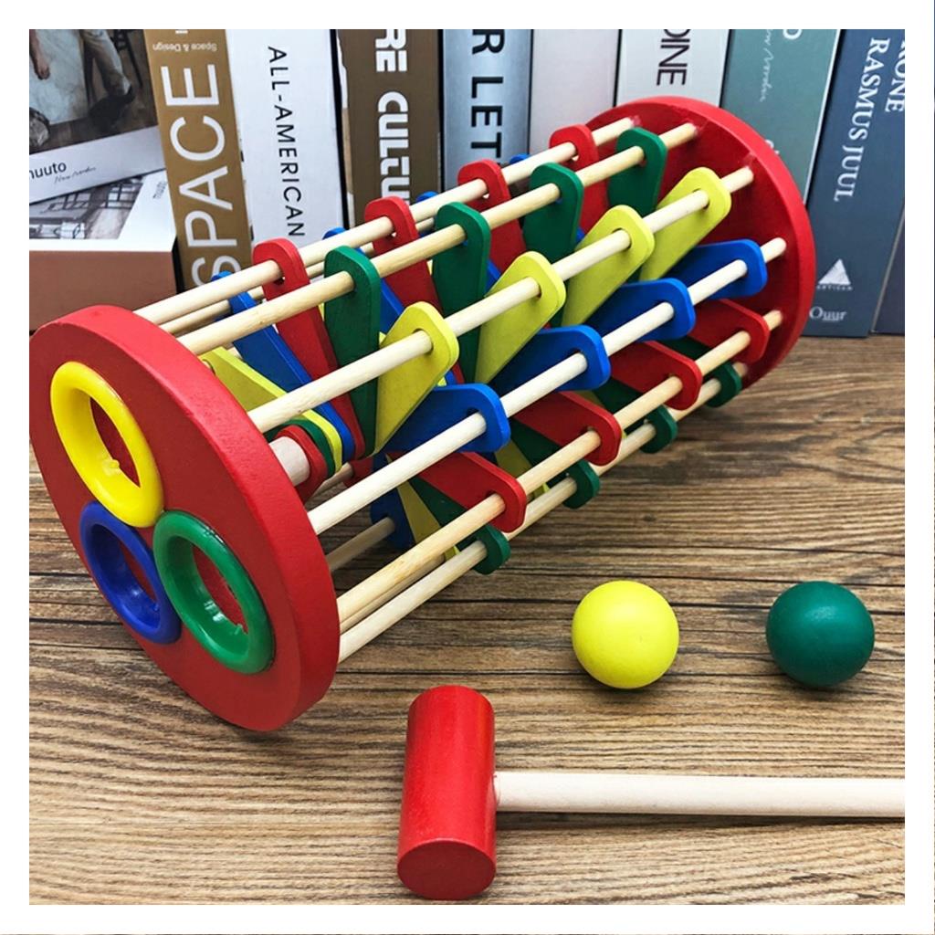 Đồ Chơi Gỗ Montessori, Đồ Chơi Đập Bóng Lốc Xoáy Cầu Thang Cho Bé