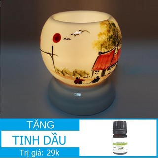 Đèn xông tinh dầu thơm phòng đuổi muỗi (Bảo hành Vỡ) hình Tròn 9,5x11,5cm Chọn kèm 1 Tinh dầu sứ Bát Tràng Việt Nam