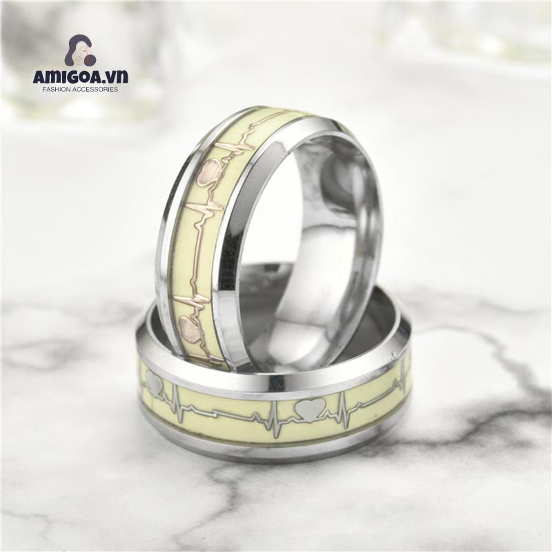 ✨✨Nhẫn Thép Titan Phát Sáng Trong Đêm Hình Nhịp Tim Dành Cho Cặp Đôi