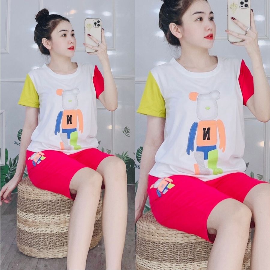 Đồ Bộ Nữ Đồ Bộ Mặc Nhà Thể Thao Bigsize Đẹp Dễ Thương Bộ Đồ Ngủ Nữ Gấu Quần Lửng Mặc Nhà Thun Cotton Cao Cấp Eshop Db16