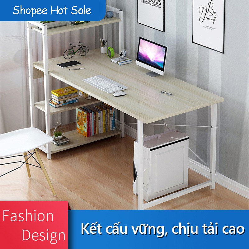 Bàn máy tính bàn học bàn làm việc kèm giá sách gỗ 100cm màu gõ phong chân giá trăngs FU94