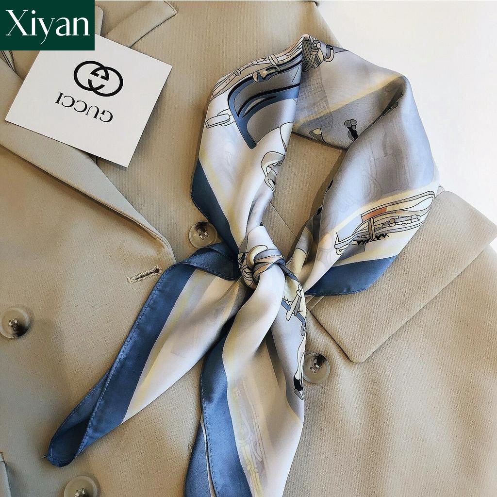 Khăn Quàng Cổ Vuông Bằng Vải Lụa In Họa Tiết Thời Trang Xuân Thu Phong Cách Hàn Quốc Dành Cho Nữ