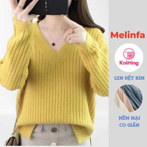 Áo len nữ cổ tim dài tay dáng thụng chất len mềm mịn co giãn thoải mái thời trang Hàn Quốc mặc mùa thu đông mã A0208