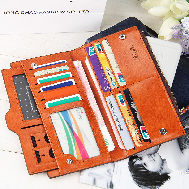 Women's Long Wallet Baellerry 8363 Pu Leather Multi-slot With Photo Grid Two-fold Zipper Design