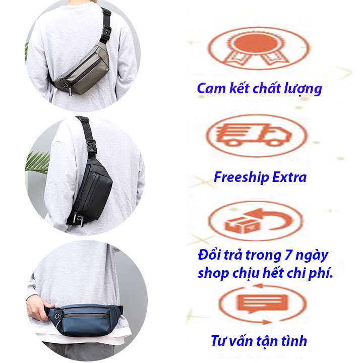 Túi đeo chéo khóa phản quang , túi đeo bụng nam nữ vải  dày dặn, chống nước, nhiều ngăn nhỏ đựng đồ.