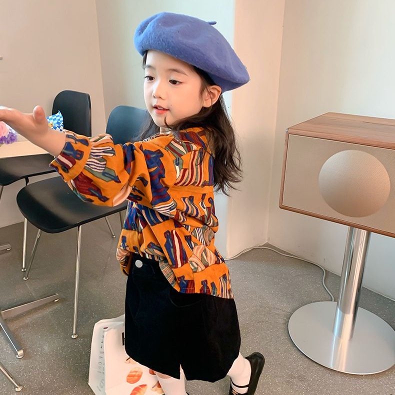 Áo Sơ Mi Tay Dài Họa Tiết Hoa Phong Cách Hàn Quốc Thời Trang Mùa Thu Cho Bé Gái