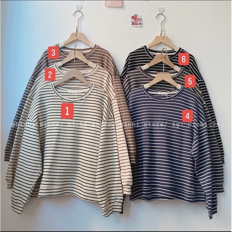 Áo thun dài tay sweater kẻ ngang mazi 6 màu hàn quốc hichi | BigBuy360 - bigbuy360.vn