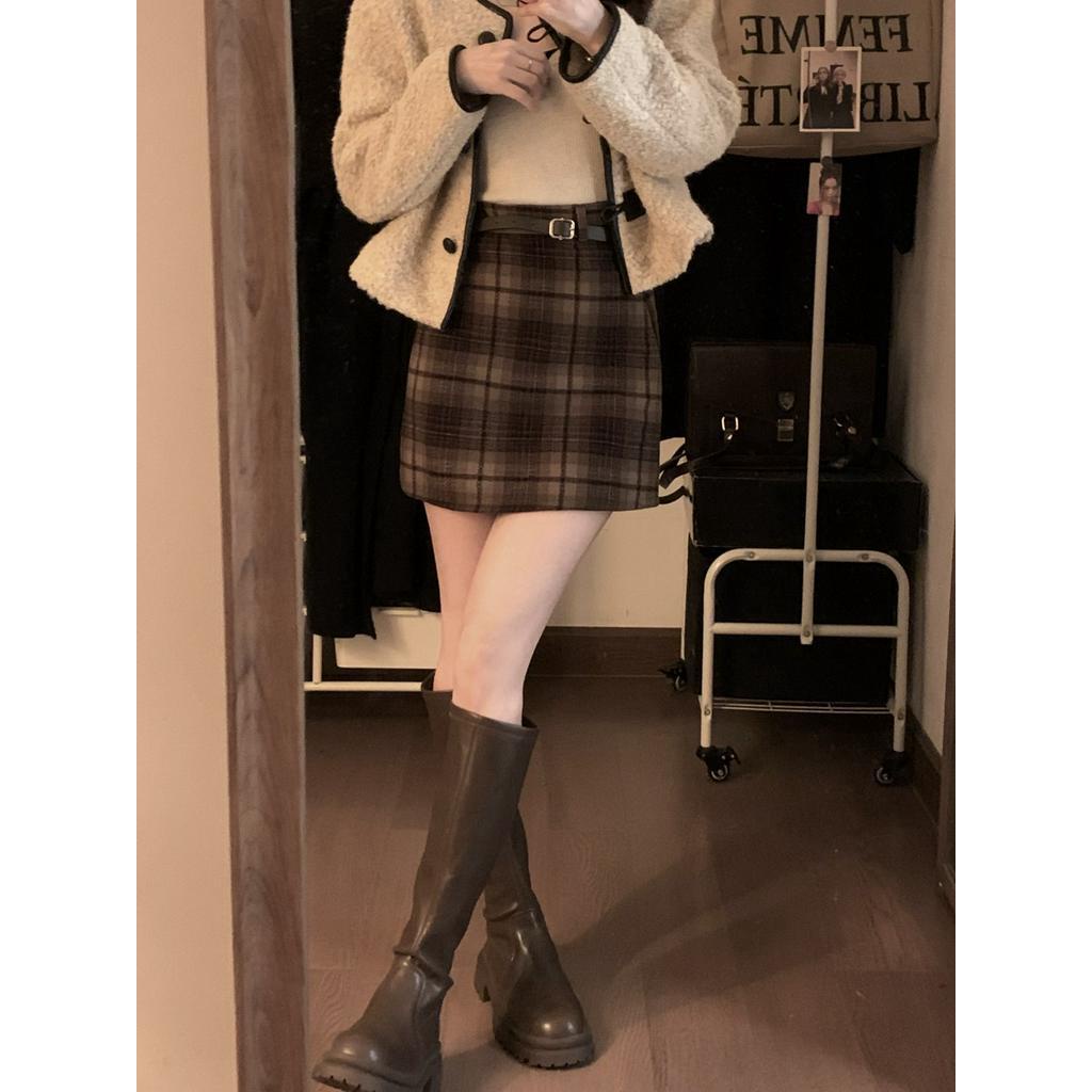 Chân Váy Dáng Chữ a Họa Tiết Sọc Caro Phong Cách retro Thời Trang Mùa Thu Hàng Mới 68079