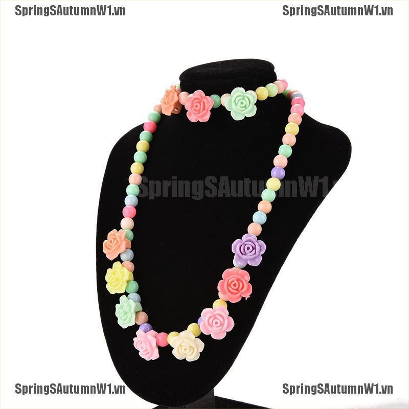 [Spring] Lovely Kids Necklaces Bracelet Rose Shaped Baby Girl Party Jewelry Multicolor [VN]