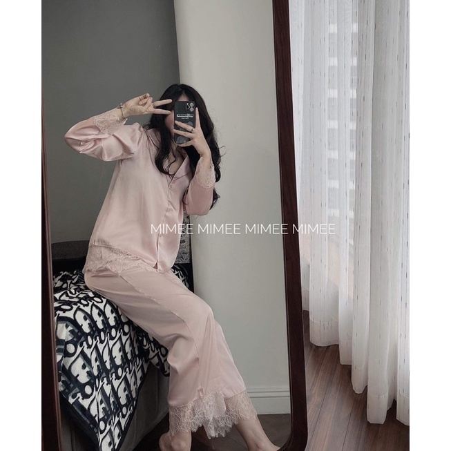Pijama Bộ ngủ lụa tằm viền ren dài tay mimee ( ảnh thật chính chủ ) | BigBuy360 - bigbuy360.vn