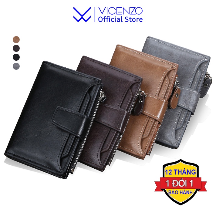 Ví da nam Vicenzo cao cấp, bóp nam thời trang nhiều ngăn có nắp gập cao cấp kiểu thiết kế baelery - VN06