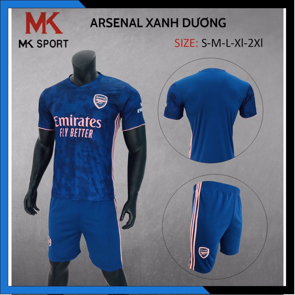 Áo Đá Banh CLB Arsenal thun lạnh cao cấp chính hãng, Áo đấu Arsenal Xanh