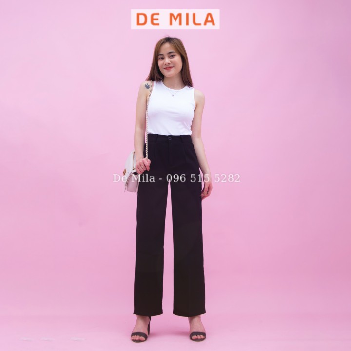 Quần vải ống suông De Mila Cao Cấp, quần vải tuyết mưa culottes ống rộng chất cực đẹp Hàng Loại 1- QVS010