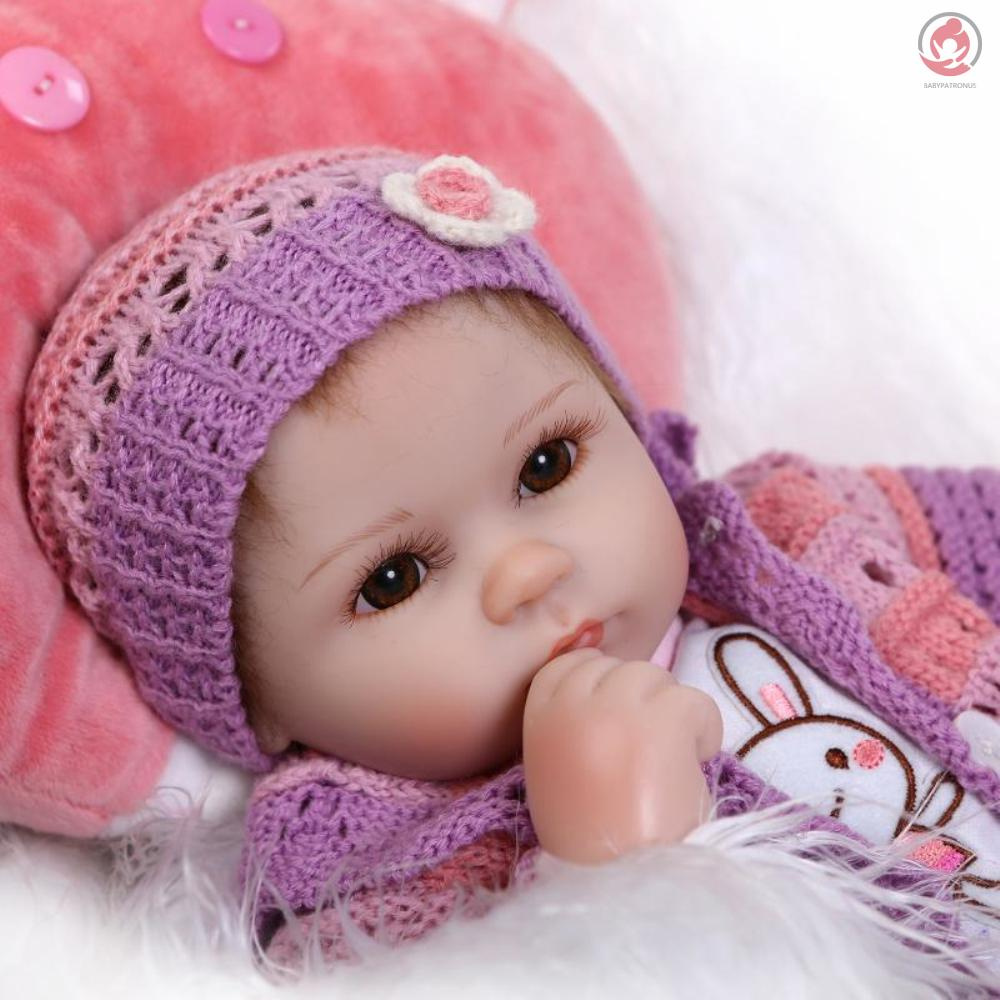 BAG Reborn Baby Doll Girl Silicone Baby Doll Eyes Open With Clothes Hair 16inch 40cm Lifelike Cute Gifts Toy Girl Purple knitwear